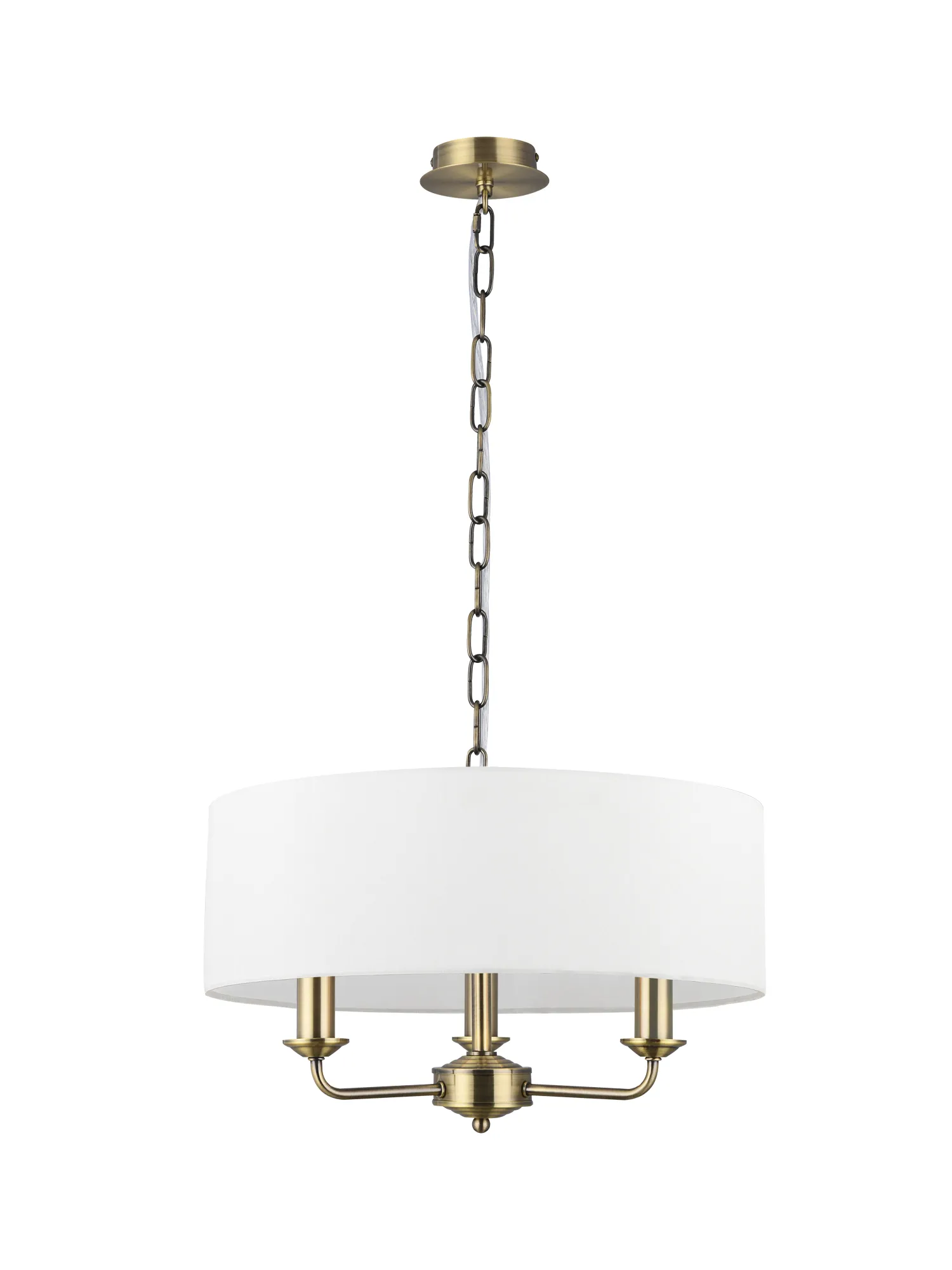 Banyan 45cm 3 Light Pendant Antique Brass, White DK0027  Deco Banyan AB WH